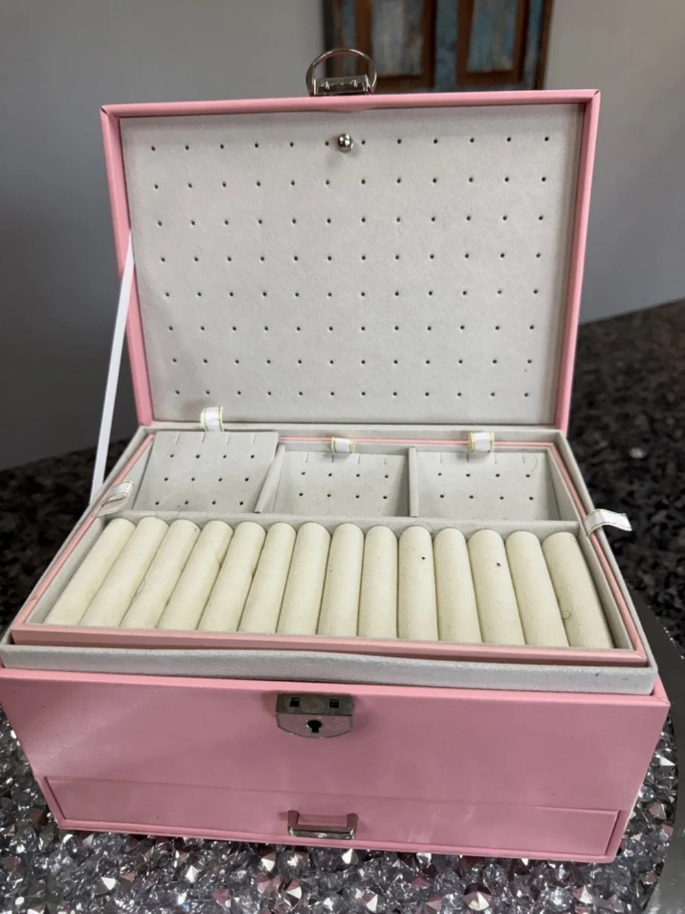 Pink Jewelry Box Storage Organizer - Elegant Jewelry Case